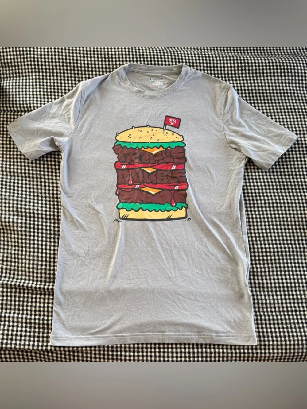 Under Armour Light Gray Burger Graphic Tee with Red and Yellow Accents